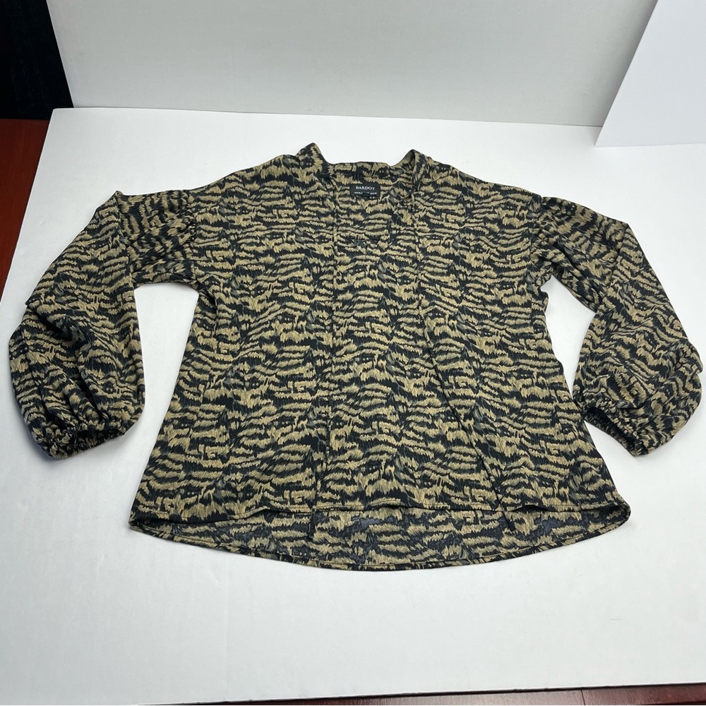Bardot Animal Print Womens Tie Neck Blouse Size 4 XS Black Tan Top Polyester